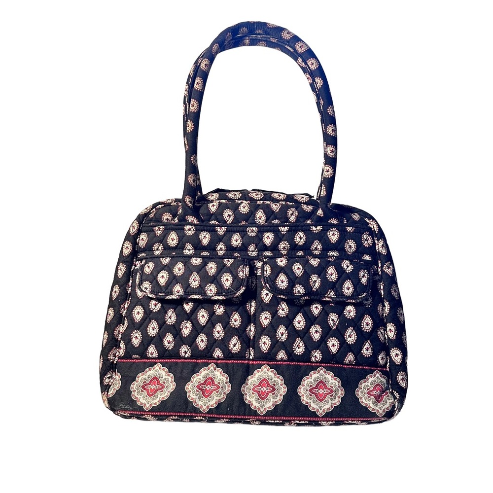 Vera Bradley Classic Black Paisley Multi Compartment Bowler Satchel Bag Vintage